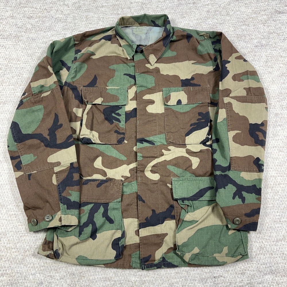 Military Field Jacket Mens‎ Small Woodland Camo Coat Ripstop Unlined 90s Y2K